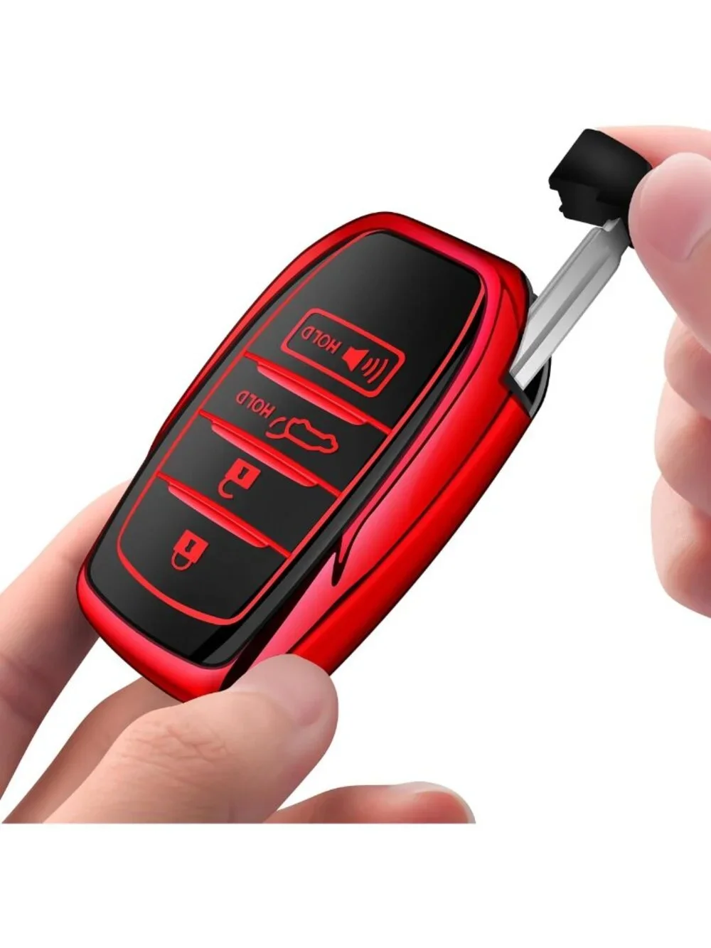 Stylish Key Fob Cover with Metal Keychain & Leather Strap for Toyota Models